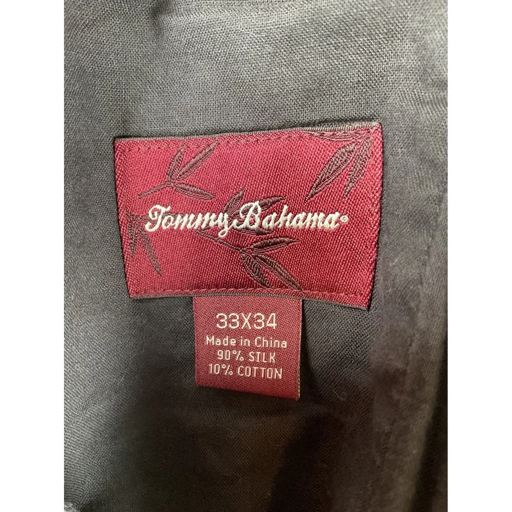 Tommy Bahama Pleated Dress Pants Mens 33x34 Black Silk blend Herringbone Trouser